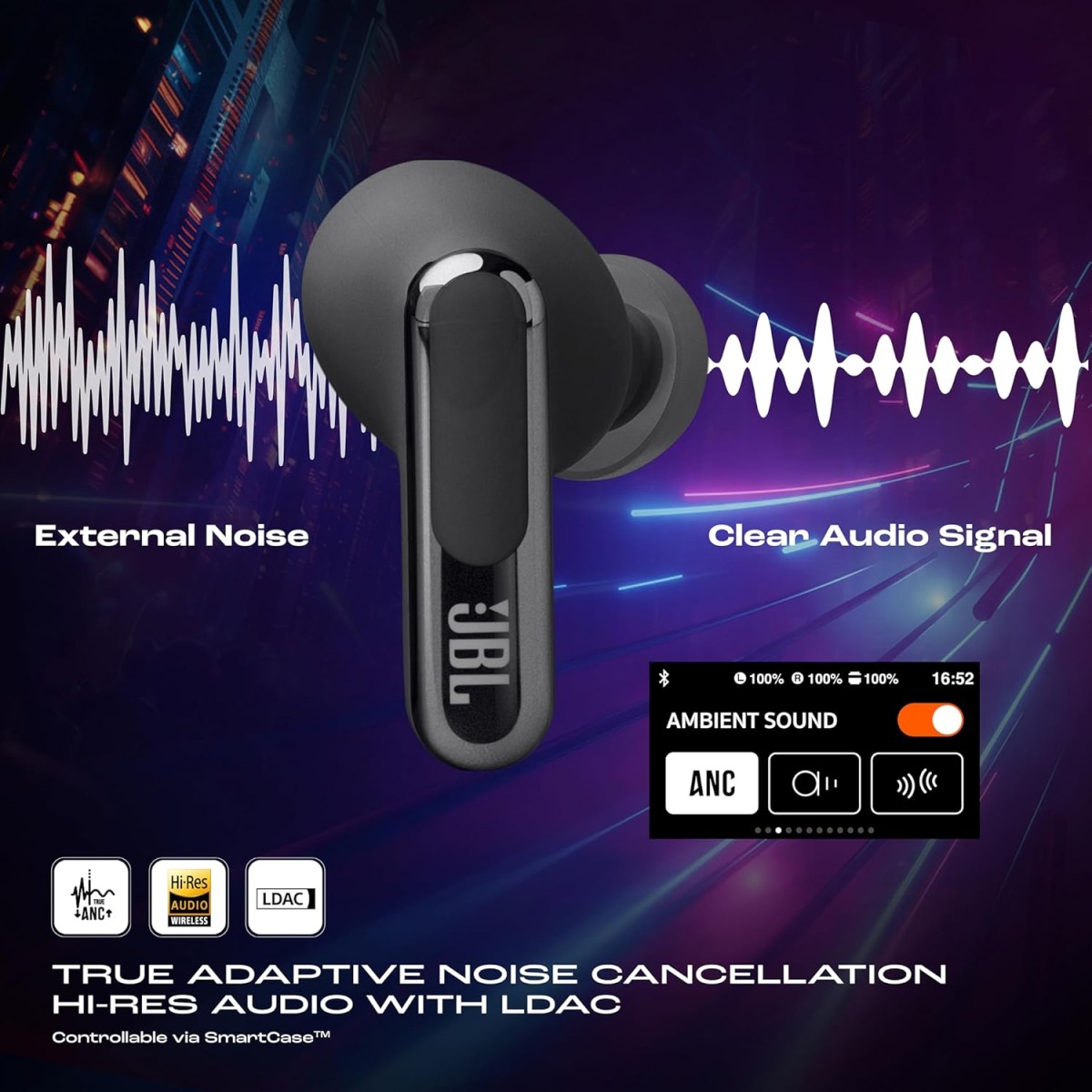 JBL New Launch Live Beam 3 TWS,Hi-Res Audio True ANC Earbuds,Smart Case with Touch Display,48H Playtime,Wireless Charging,6 Mic