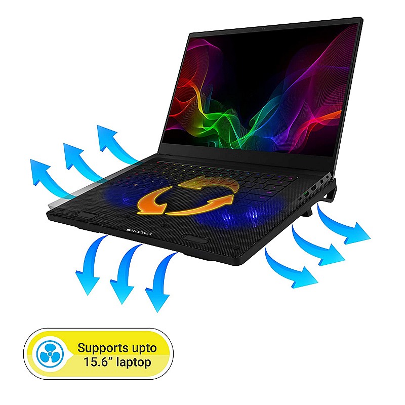 Zebronics, ZEB-NC3300 USB Powered Laptop Cooling Pad with Dual Fan, Dual USB Port and Blue LED Lights-