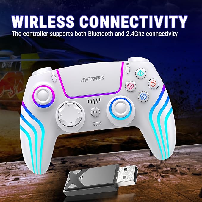 Ant Esports GP400 RGB Wireless Gamepad | Hall Effect Triggers & Joystick | Double Shock, Six-Axis Sensor, Turbo Function