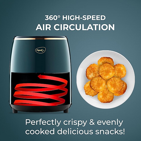 Pigeon Healthifry Digital Air Fryer, 360° High Speed Air Circulation Technology 1200 W with Non-Stick 4.2 L Basket - Green