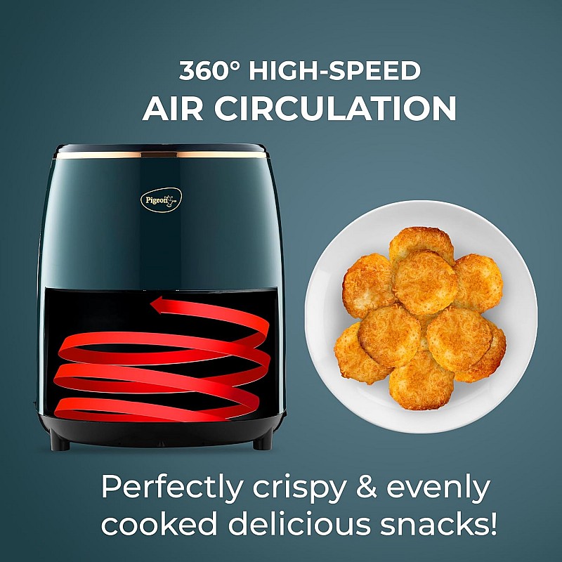 Pigeon Healthifry Digital Air Fryer, 360° High Speed Air Circulation Technology 1200 W with Non-Stick 4.2 L Basket - Green