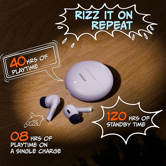 TRIGGR Rizz with 40H Playback, Spherical Design, 13mm Drivers, Rich Bass, Fast Charging Bluetooth