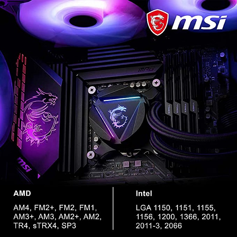 MSI MAG CORELIQUID 360R (AIO Liquid Cooler, 360 Radiator, 3 x 120mm ARGB Fans, Intel 1151/1200/2066, AMD AM4/TR4/sTR4)