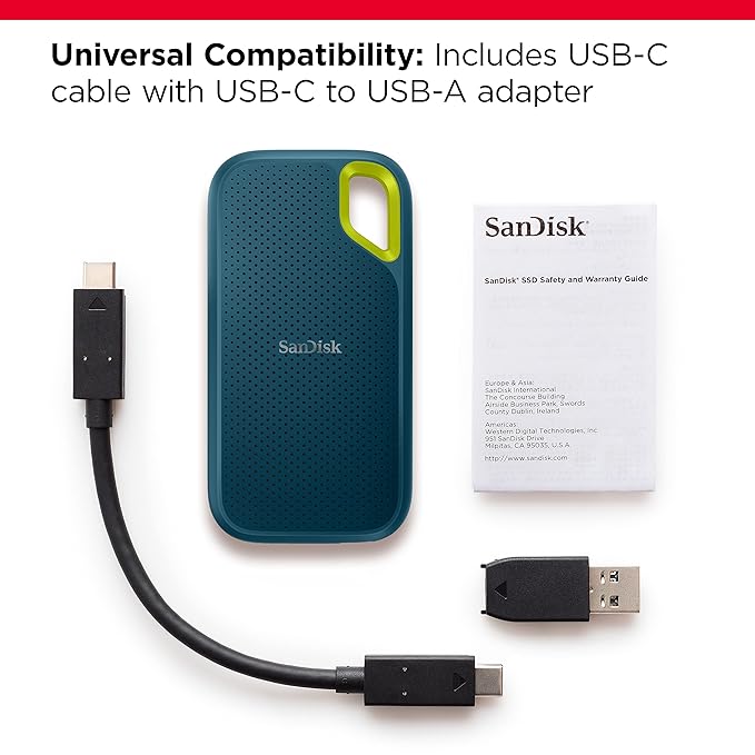 Sandisk Extreme Portable 1TB, 1050MB/s R, 1000MB/s W, 3mtr Drop Protection, IP65 Water/dust Resistance, HW Encryption, PC,MAC & TypeC Smartphone Compatible, 5Y Warranty, External SSD, Monterey Color