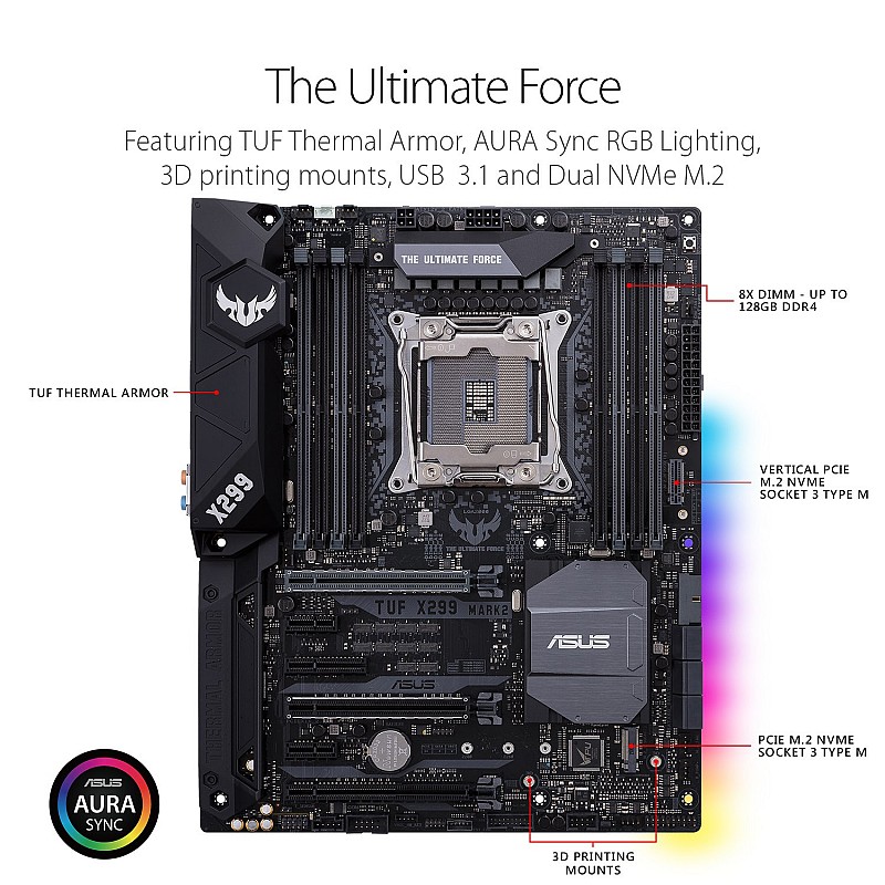 ASUS TUF X299 MARK 2 LGA2066 DDR4 M.2 USB 3.1 X299 ATX Motherboard for Intel Core X-Series Processors