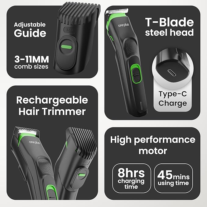 one plus OP 11 Cordless Professional Hair Trimmer Titanium coated blade waterproof Trimmer 120 min Runtime 12 Length Settings