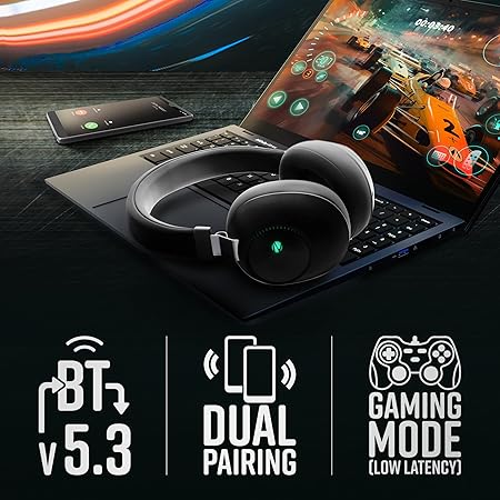 ZEBRONICS Duke Over Ear Wireless Headphone with Up to 60h Backup,Supports Bluetooth,Dual Pairing,Gaming Mode,Environmental Noise Cancellation (ENC),LED Lights,Deep Bass,Voice Assistant Support (Black)