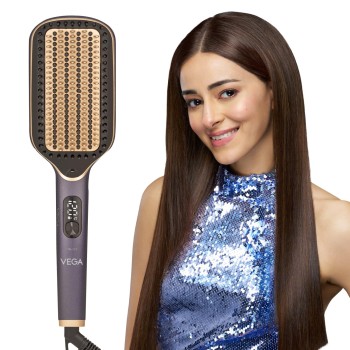 Vega LitStyle L1 Hair Straightener Brush for Women with DuoCare Technology, Ceramic Coated Bristles, Smart Memory Function, 5 Temperature Settings, Quick Heat-up, (VHSB-06), Blue