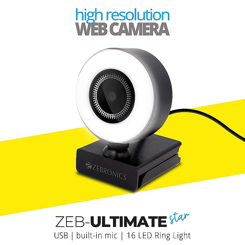 ZEBRONICS Zeb-Ultimate Star webcamera with 5P Lens 1920x1080 Full HD Resolution with Built-in mic