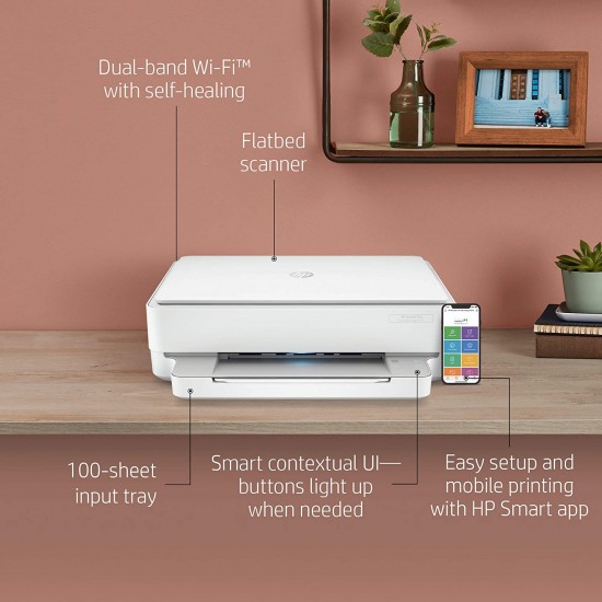 HP Deskjet Plus Ink Advantage 6075 WiFi Colour Printer with Voice Activated Printing, Without Cartridge (White, Grey) Refurbished 