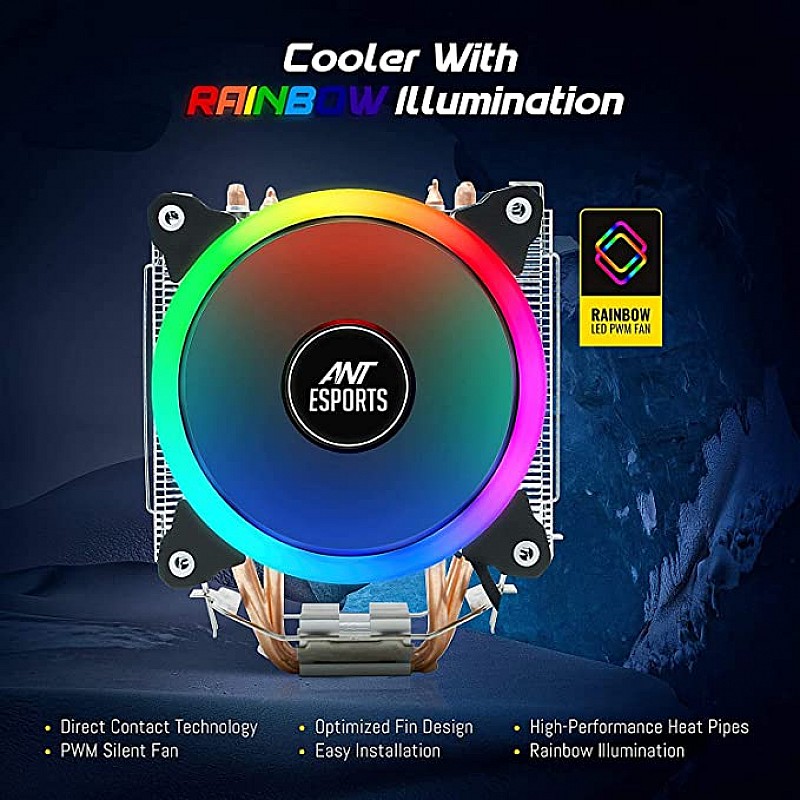 Ant Esports ICE-C612 with RGB CPU Cooler/Fan Support Intel LGA775, LGA1200