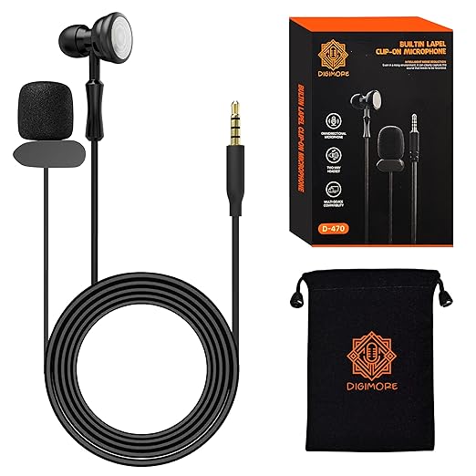 DIGIMORE Lavalier Microphone | Omnidirectional Clip-On Mic | Noise Reduction | Two-Way Audio | for Recording, Streaming & Online Meetings (D-470 3.5mm)