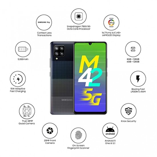 Samsung Galaxy M42 5G Prism Dot Black, 8GB RAM, 128GB Storage Refurbished 