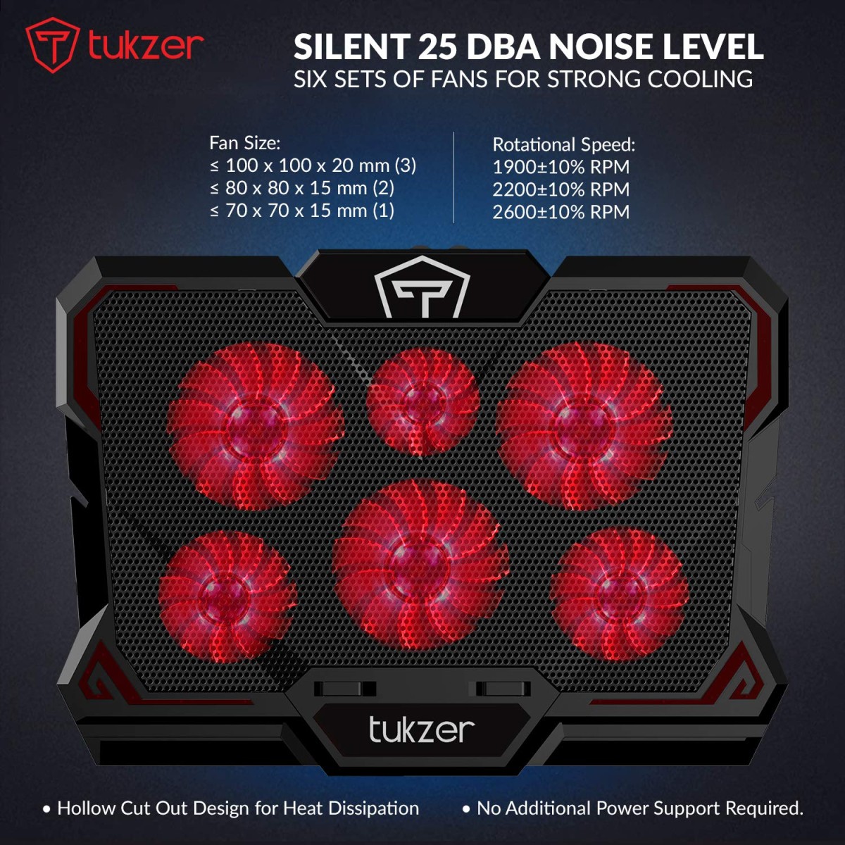 Tukzer Laptop Cooling Pad, Portable Slim Quiet USB Powered Gaming Cooler Stand