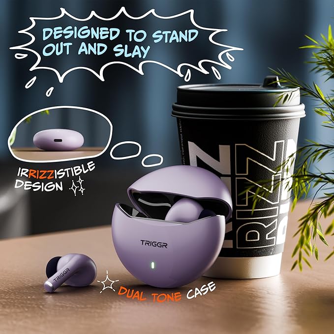 TRIGGR Rizz with 40H Playback, Spherical Design, 13mm Drivers, Rich Bass, Fast Charging Bluetooth