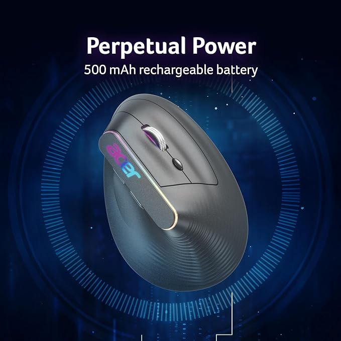 Acer ErgoEase Wireless Ergonomic Optical Mouse with Bluetooth (Bluetooth, USB 3.0, Grey)