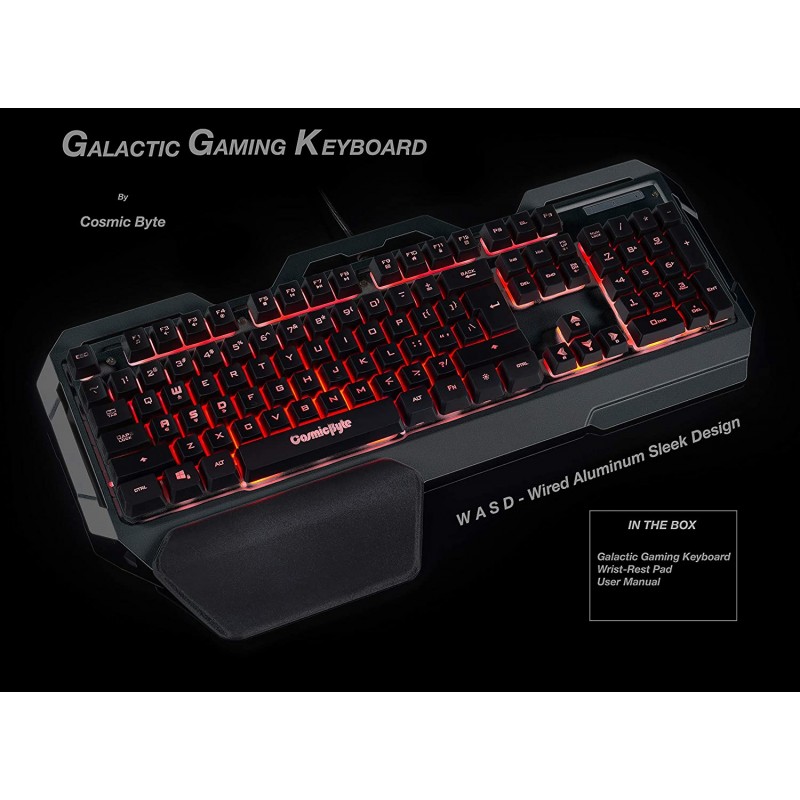 Cosmic Byte Cb-Gk-17 Galactic Wired Gaming Keyboard With Aluminium Body 7 Color RGB Backlit With Effects