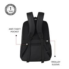 Large 31 L Laptop Backpack Vintage 2 Anti Theft Faux Leather  (Black)