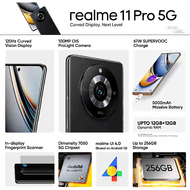 Realme 11 Pro 5G (Astral Black 12GB RAM, 256GB Storage) Refurbished