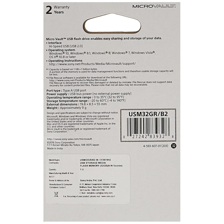 Sony USM32GR USM32GR W2 USM32GR WZ 32gb Pen Drive