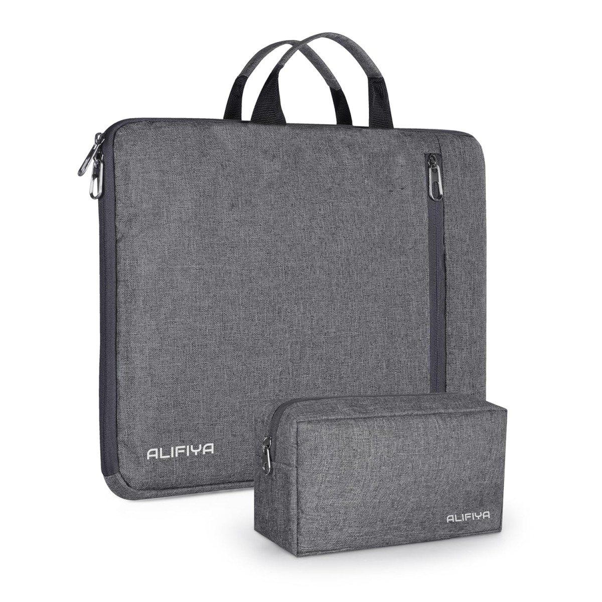 Alifiya Polyester MacBook Laptop Sleeve Cover Bag 16 Inch with Charger Pouch Grey