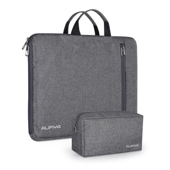 Alifiya Polyester MacBook Laptop Sleeve Cover Bag 16 Inch with Charger Pouch Grey