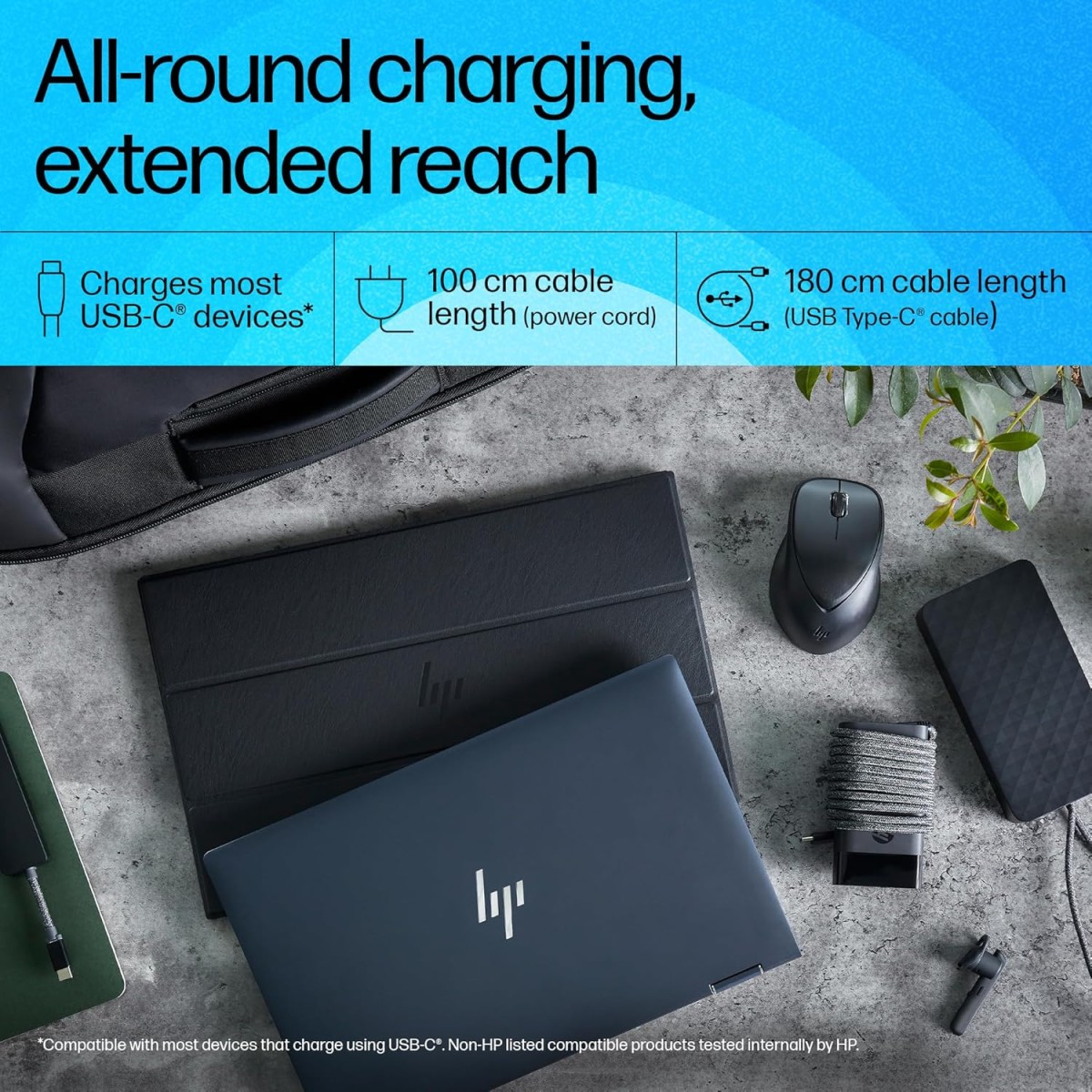 HP USB-C 65W Laptop Charger, 65W, Type-C USB, AC Adapter (671R2AA)