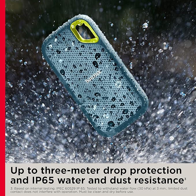 Sandisk Extreme Portable 1TB, 1050MB/s R, 1000MB/s W, 3mtr Drop Protection, IP65 Water/dust Resistance, HW Encryption, PC,MAC & TypeC Smartphone Compatible, 5Y Warranty, External SSD, Monterey Color