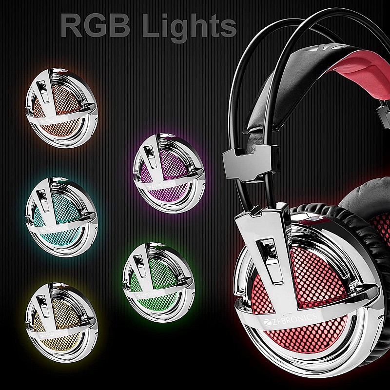 Zebronics Zeb-Orion USB 40mm Driver RGB LED Lights Gaming Headset with Mic Metal Finish