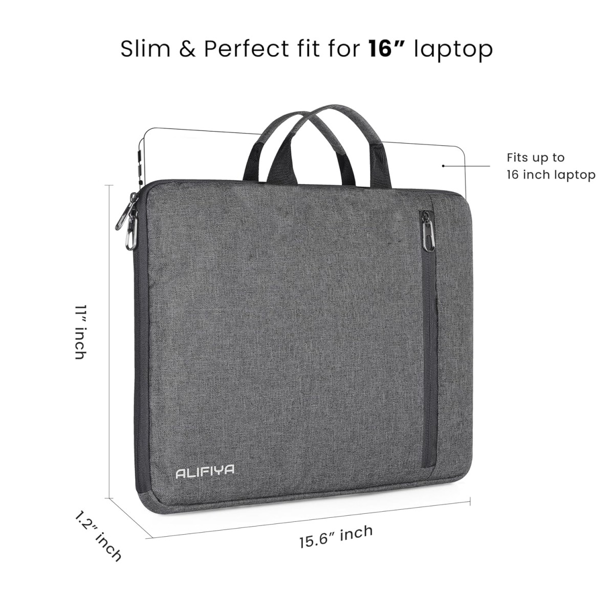 Alifiya Polyester MacBook Laptop Sleeve Cover Bag 16 Inch with Charger Pouch Grey