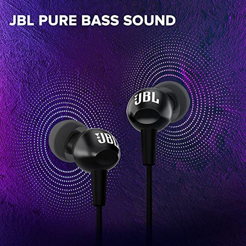 JBL C100SI by Harman In-Ear Deep Bass Headphones with Mic (Black)