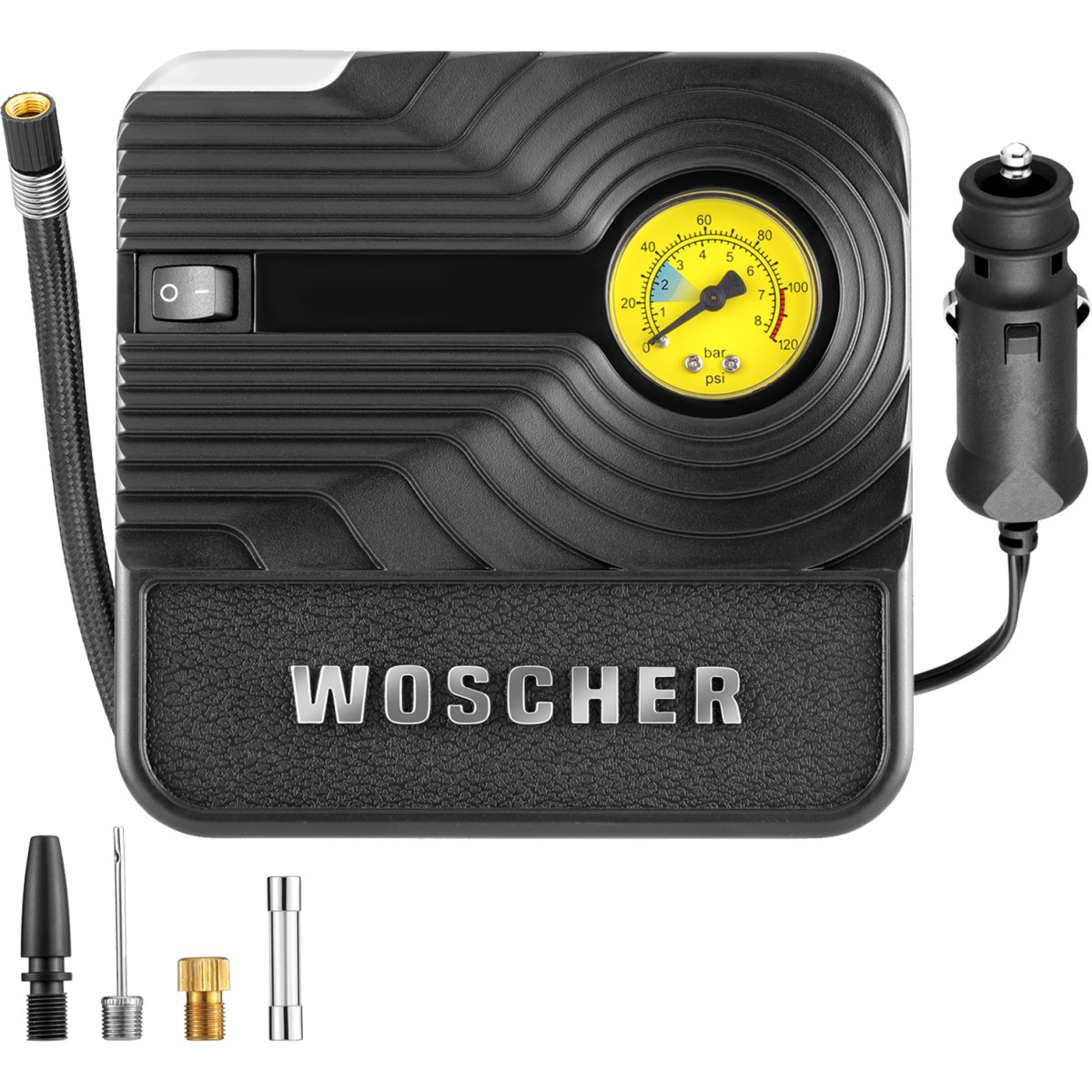 WOSCHERR Tyre Inflator for Car 12V Car Port 130PSI Portable Air Compressor for Cars, Bikes, Motorcycles, Balls, and Inflatables