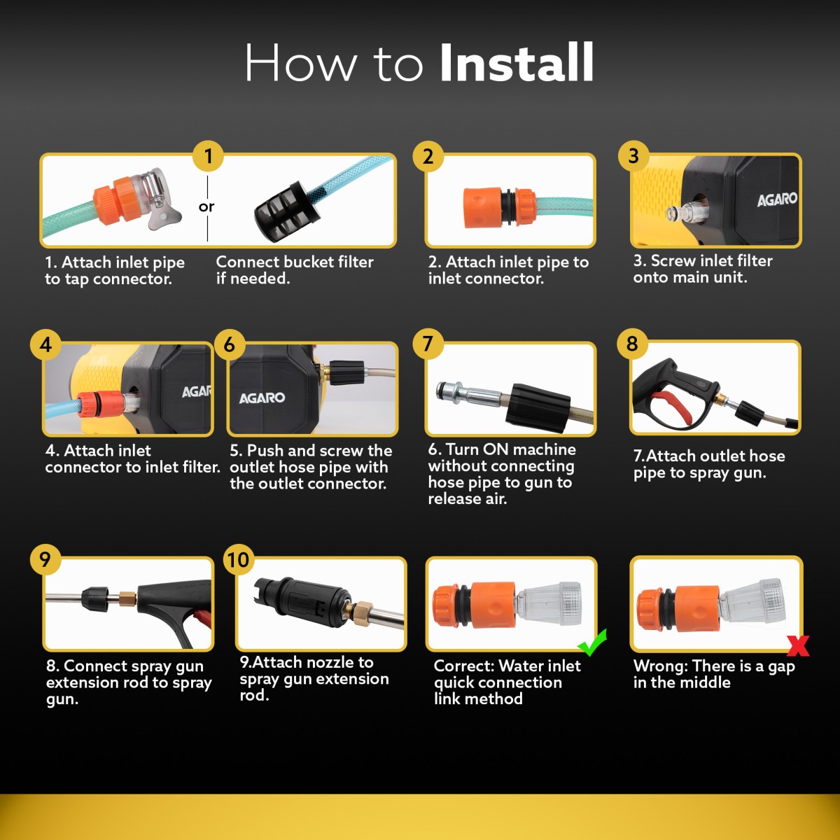 AGARO Elite High Pressure Washer, 240 Bars, 2400 Watts, 10 Meters Outlet Hose, Pressure Washer