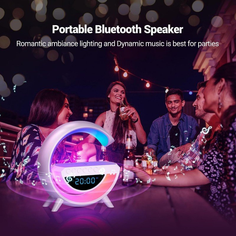 AASHRO MALL Atmosphere Night Light Wireless Phone Charger Bluetooth Speaker Alarm Clock All In One Led Table Lamp For Bedroom, Living Room, Office, Ideal Gift Choice, 15 Watts AASHRO MALL Atmosphere Night Light Wireless Phone Charger Bluetooth Speaker Alarm Clock All In One Led Table Lamp For Bedroom, Living Room, Office, Ideal Gift Choice, 15 Watts