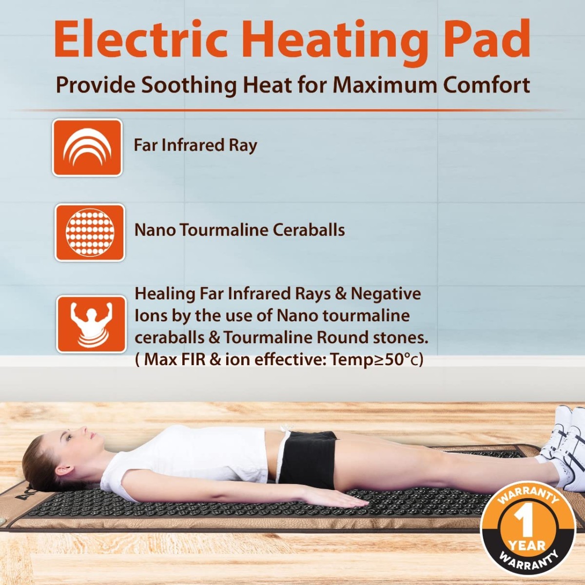 AGARO 683 Stone Hexa Diamond Tourmaline FAR Infrared Ray Therapy Heating Mat, Helps in Muscular and Circulatory Treatment Naturally, Size 60x180 cm, Temperature Controller Max 70C, Overheat Protection