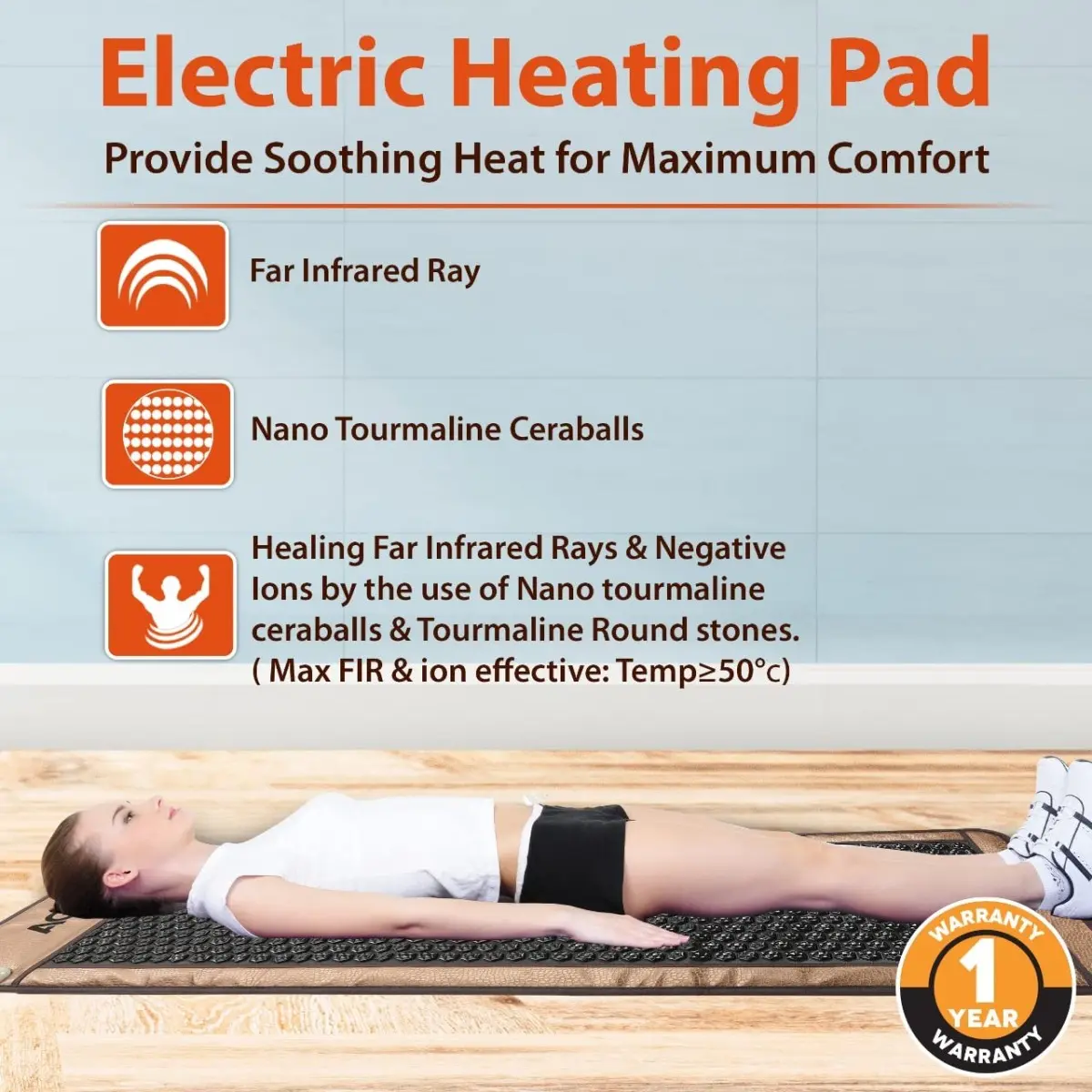 AGARO 683 Stone Hexa Diamond Tourmaline FAR Infrared Ray Therapy Heating Mat, Helps in Muscular and Circulatory Treatment Naturally, Size 60x180 cm, Temperature Controller Max 70C, Overheat Protection