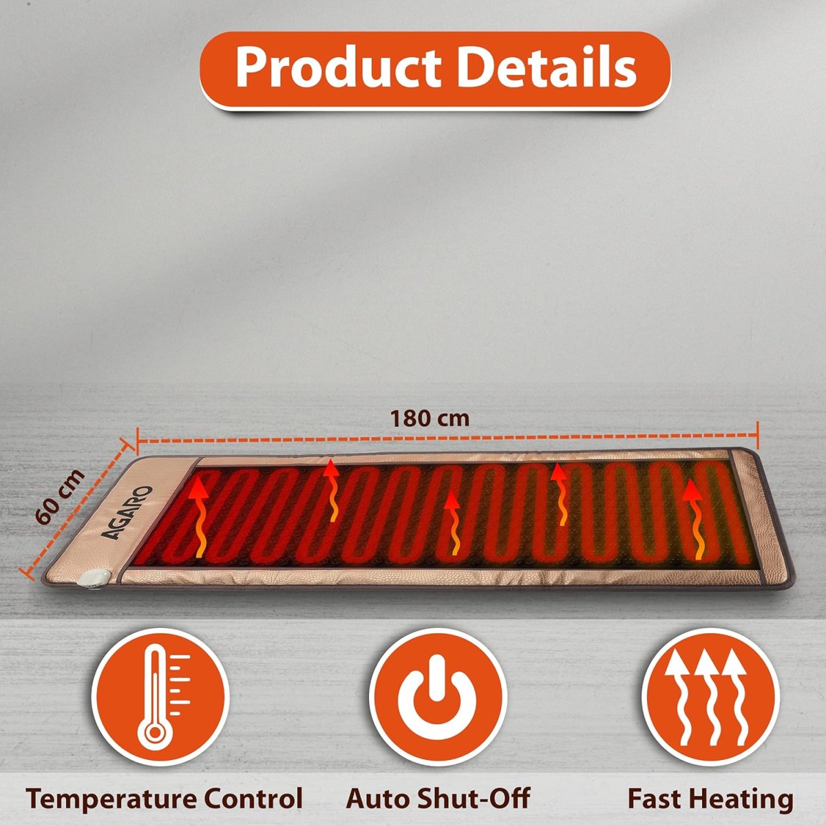 AGARO 683 Stone Hexa Diamond Tourmaline FAR Infrared Ray Therapy Heating Mat, Helps in Muscular and Circulatory Treatment Naturally, Size 60x180 cm, Temperature Controller Max 70C, Overheat Protection