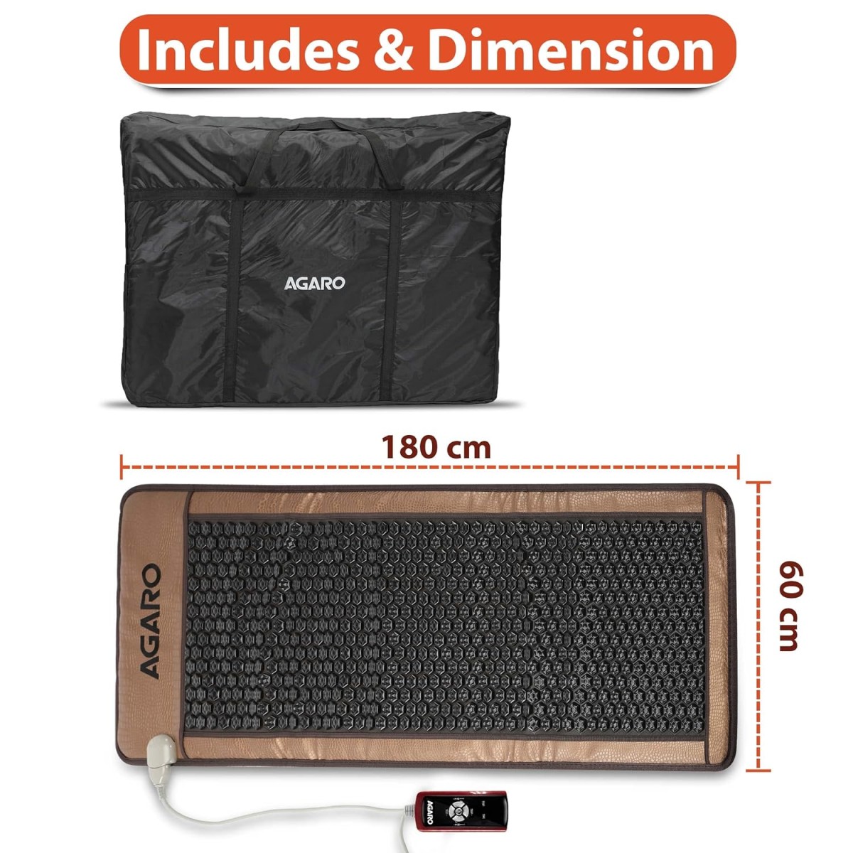AGARO 683 Stone Hexa Diamond Tourmaline FAR Infrared Ray Therapy Heating Mat, Helps in Muscular and Circulatory Treatment Naturally, Size 60x180 cm, Temperature Controller Max 70C, Overheat Protection