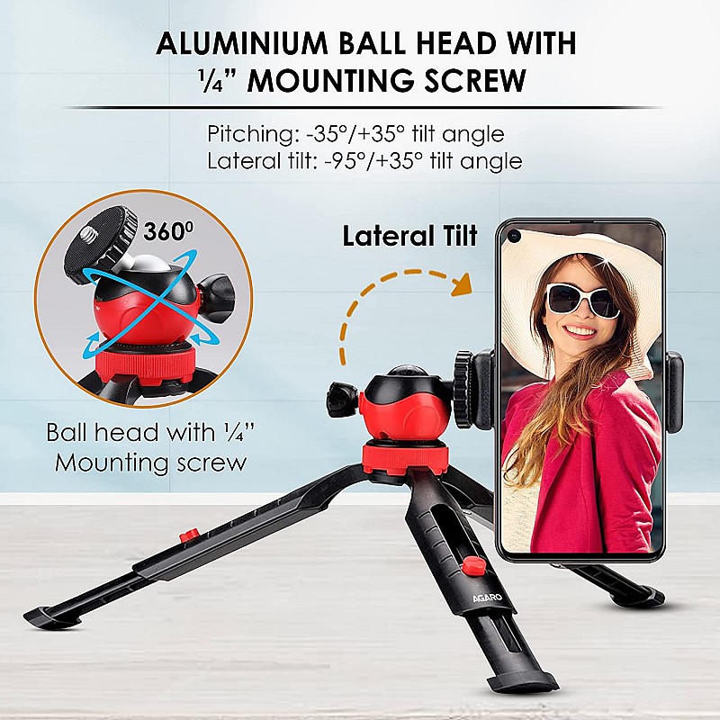 AGARO Adjustable Camera Tripod Stand with Mobile Phones Clip & Camera Holder, Supports Up to 3 Kgs, 66 inches Tall