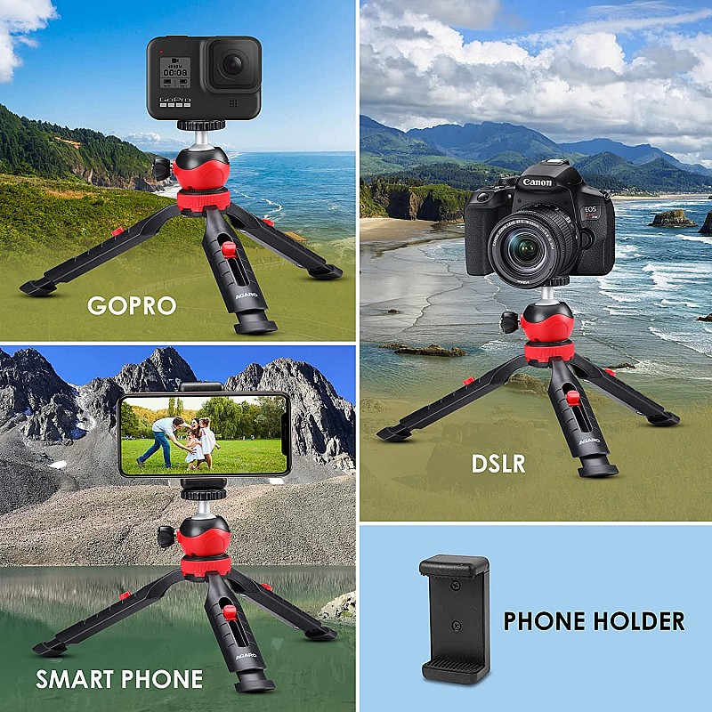 AGARO Adjustable Camera Tripod Stand with Mobile Phones Clip & Camera Holder, Supports Up to 3 Kgs, 66 inches Tall