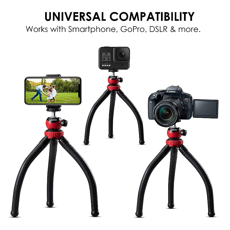 AGARO Adjustable Camera Tripod Stand with Mobile Phones Clip & Camera Holder, Supports Up to 3 Kgs, 66 inches Tall