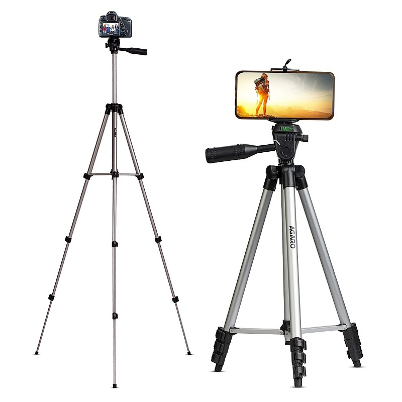 AGARO Adjustable Camera Tripod Stand with Mobile Phones Clip & Camera Holder, Supports Up to 3 Kgs, 66 inches Tall