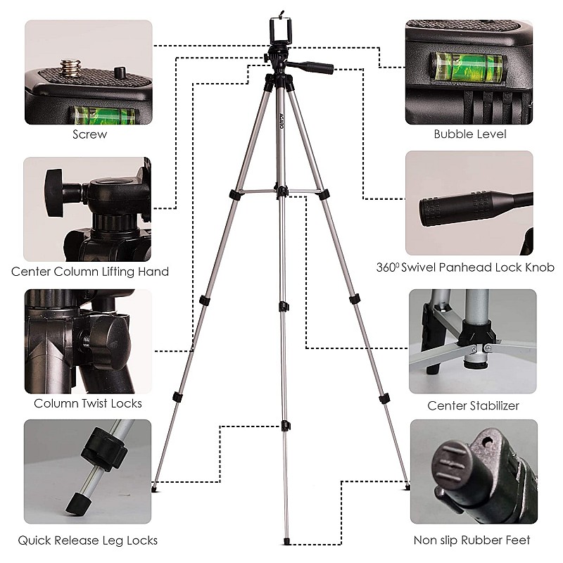 AGARO Adjustable Camera Tripod Stand with Mobile Phones Clip & Camera Holder, Supports Up to 3 Kgs, 66 inches Tall