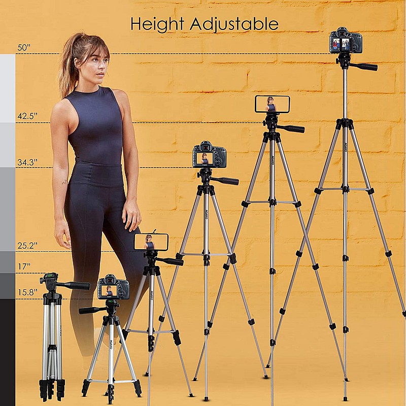 AGARO Adjustable Camera Tripod Stand with Mobile Phones Clip & Camera Holder, Supports Up to 3 Kgs, 66 inches Tall