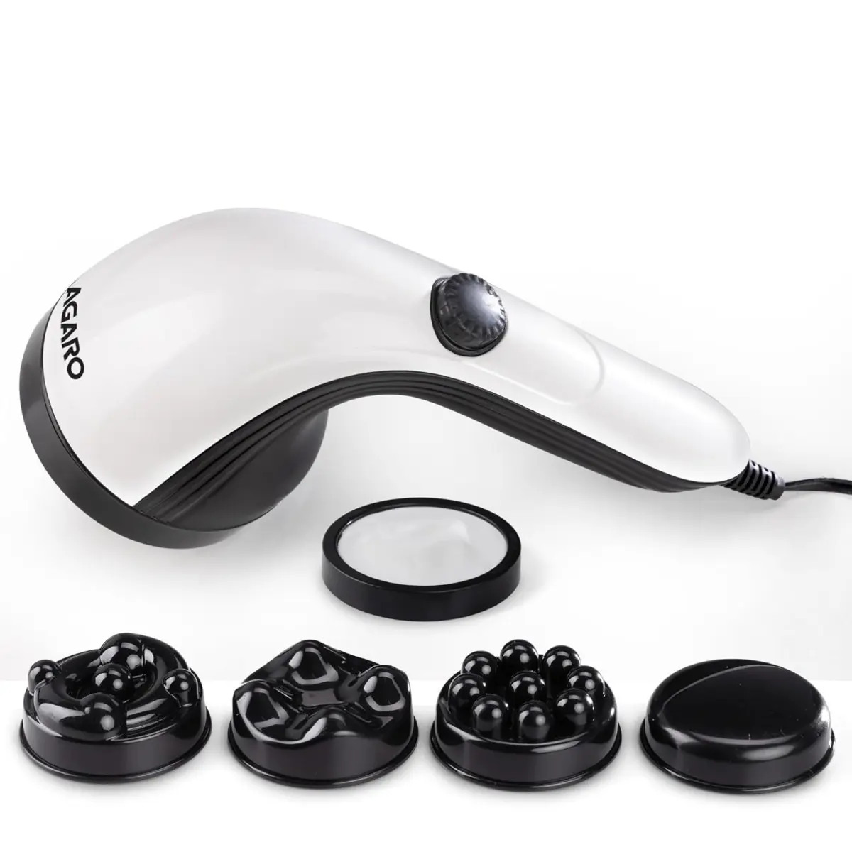 AGARO Atom Plus Handheld Massager, 4 Heads, Mesh Cover, Variable Speed, Pain Relief & Relaxation for Back, Legs & Feet