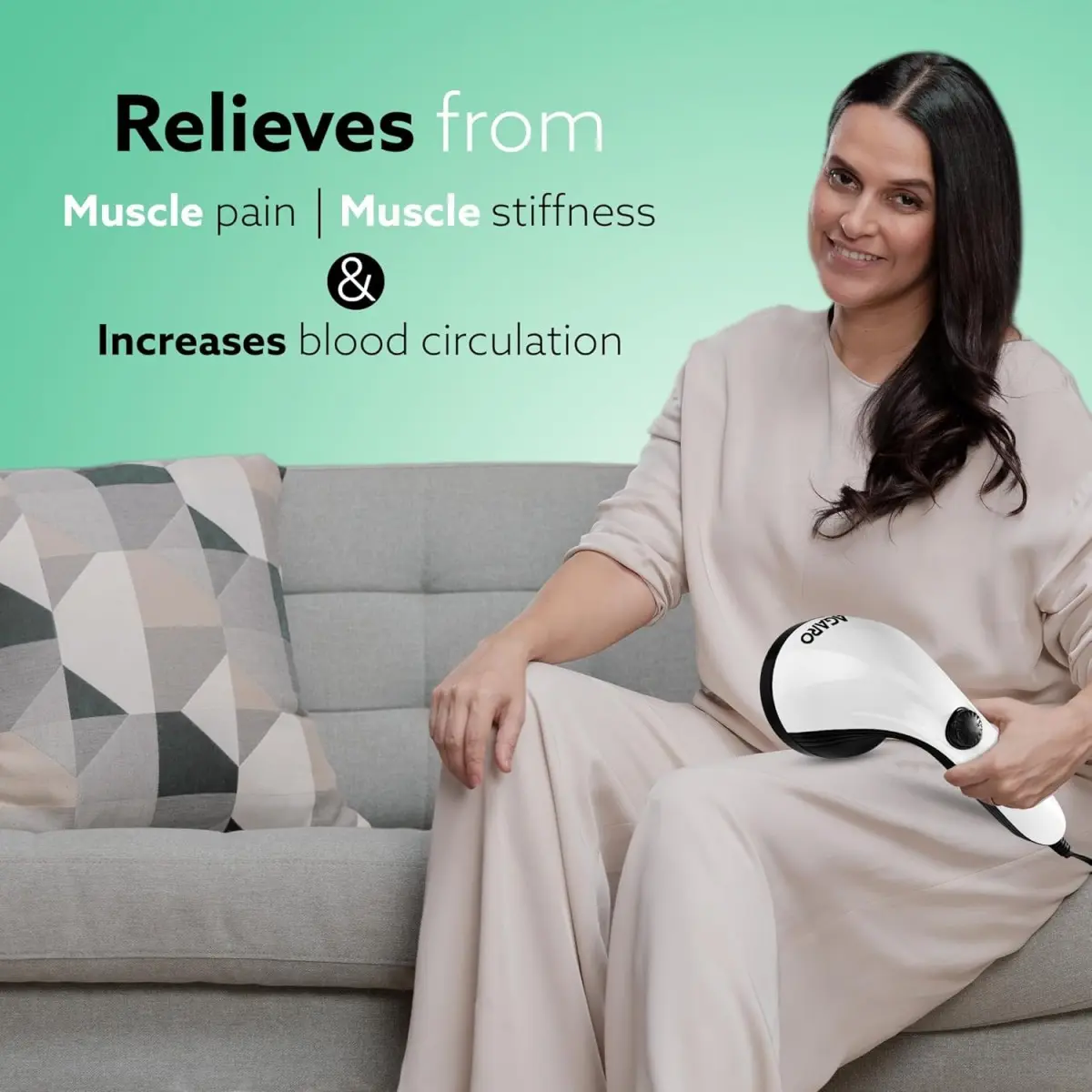AGARO Atom Plus Handheld Massager, 4 Heads, Mesh Cover, Variable Speed, Pain Relief & Relaxation for Back, Legs & Feet