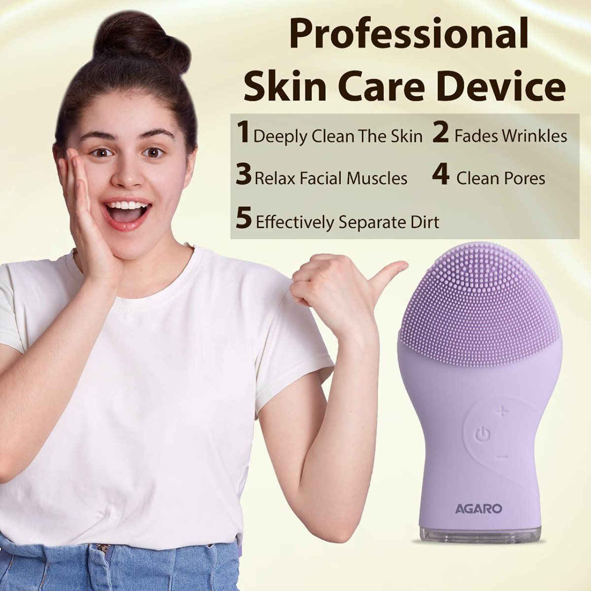 AGARO CM2107 Sonic Facial Cleansing Massager, Soft Silicone Facial Cleansing Brush for Deep Cleansing, Skin Care, Gentle Exfoliating & Massaging, Waterproof & Dustproof, Vibrating Facial Brush, Purple