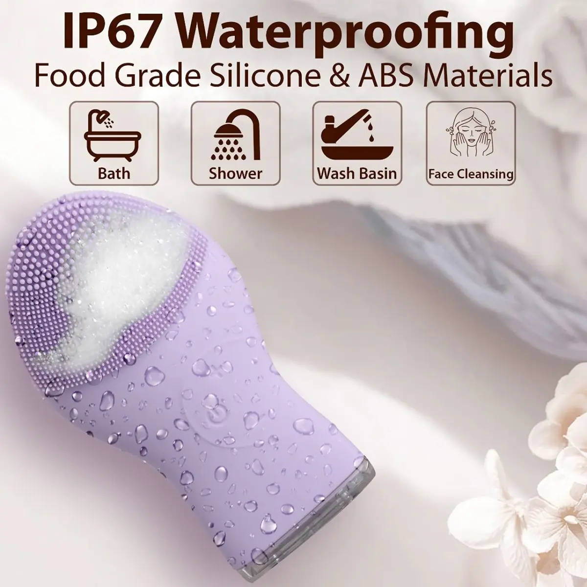 AGARO CM2107 Sonic Facial Cleansing Massager, Soft Silicone Facial Cleansing Brush for Deep Cleansing, Skin Care, Gentle Exfoliating & Massaging, Waterproof & Dustproof, Vibrating Facial Brush, Purple
