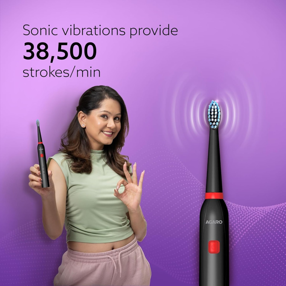 AGARO COSMIC Lite Sonic Electric Toothbrush for Adults with 6 Modes, 3 Brush Heads