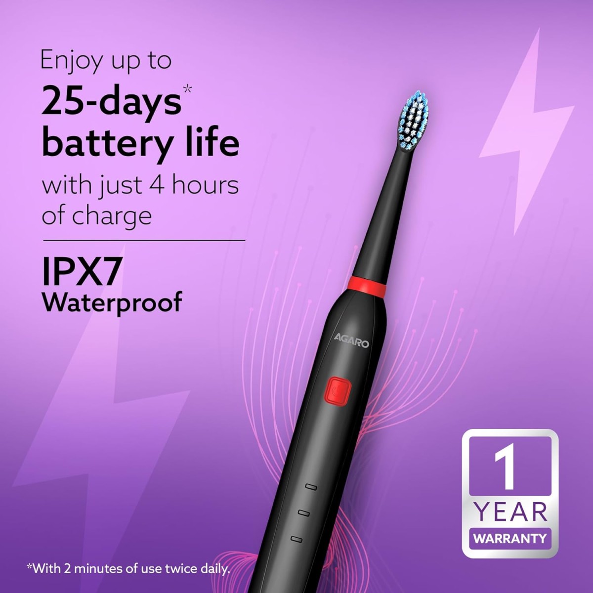 AGARO COSMIC Lite Sonic Electric Toothbrush for Adults with 6 Modes, 3 Brush Heads